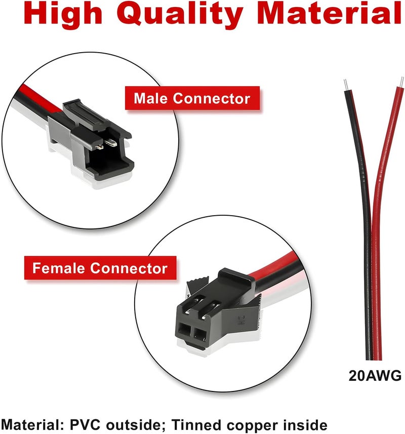 VISDOLL 30 Pairs JST SM 2 Pin Connectors 20AWG 15cm Wire Female/Male LED Connector for 5050 3528 5630 FCOB 3014 COB Single Color LED Strip Light - Image 3